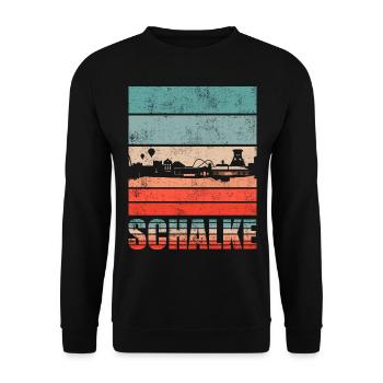 Schalke Skyline Fan Schalke Fanartikel - Unisex Pullover - Schwarz - Vorne - Alina (178cm) & Michal (187cm)