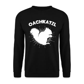 Eichhörnchen Dialekt Spruch Eichhörnchen Oachkatzl - Unisex Pullover - Schwarz - Vorne - Alina (178cm) & Michal (187cm)
