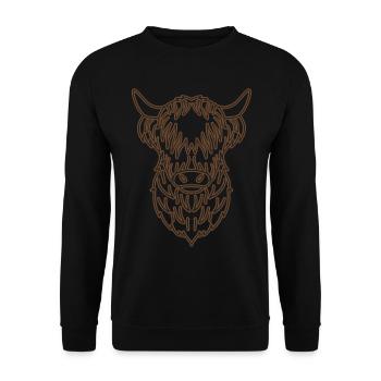 Highland Cattle Kuh mit Kuhmotiv - Unisex Pullover - Schwarz - Vorne - Alina (178cm) & Michal (187cm)