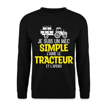 Un mec simple, tracteur et apéro - Sweat-shirt Unisexe - noir - Devant - Alina (178cm) & Michal (187cm)