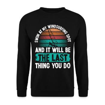 Funny Windsurfing Swimming Windsurfing Zone - Unisex Pullover - Schwarz - Vorne - Alina (178cm) & Michal (187cm)