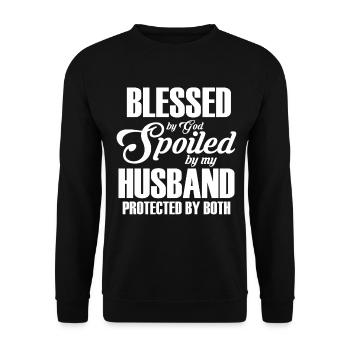 Blessed by God Spoiled by My Husband Protected By - Unisex Sweatshirt - black - Front - Alina (178cm) & Michal (187cm)