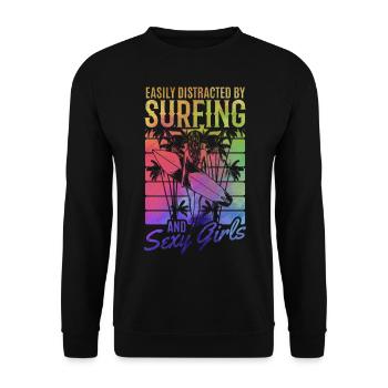 Surfer lässt sich leicht vom Surfen und sexy - Unisex Pullover - Schwarz - Vorne - Alina (178cm) & Michal (187cm)