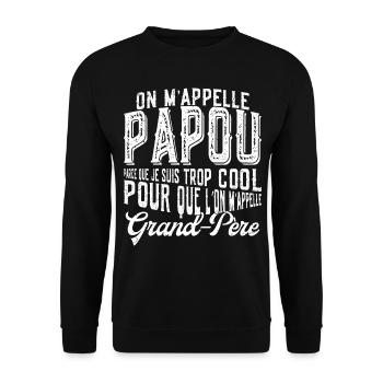 Papou Fete Des Grand Pères Papy - Sweat-shirt Unisexe - noir - Devant - Alina (178cm) & Michal (187cm)