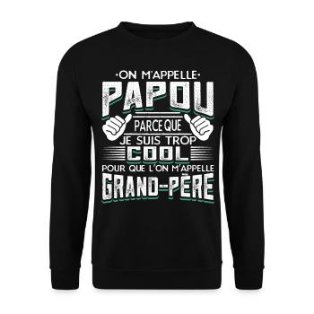 Papou Fete Des Grand Pères Papy - Sweat-shirt Unisexe - noir - Devant - Alina (178cm) & Michal (187cm)