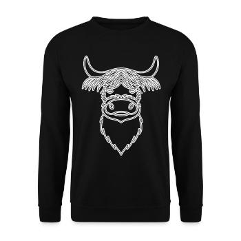 Highland Cattle Kuh mit Kuhmotiv - Unisex Pullover - Schwarz - Vorne - Alina (178cm) & Michal (187cm)