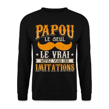 Papou Fete Des Grand Père Papy - Sweat-shirt Unisexe - noir - Devant - Alina (178cm) & Michal (187cm)