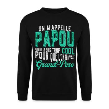Papou Fete Des Grand Pères Papy - Sweat-shirt Unisexe - noir - Devant - Alina (178cm) & Michal (187cm)