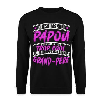 Papou Fete Des Grand Pères Papy - Sweat-shirt Unisexe - noir - Devant - Alina (178cm) & Michal (187cm)
