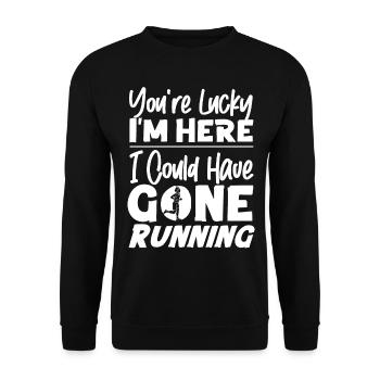 Running Runner Half Marathon - Unisex Pullover - Schwarz - Vorne - Alina (178cm) & Michal (187cm)