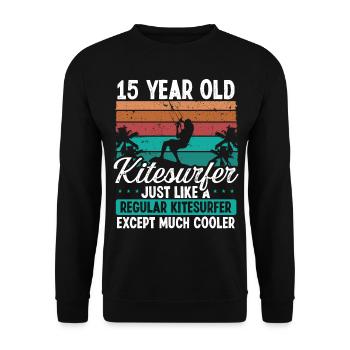 15 Birthday Kiteboarding 15 Years Old Kitesurfing - Unisex Pullover - Schwarz - Vorne - Alina (178cm) & Michal (187cm)