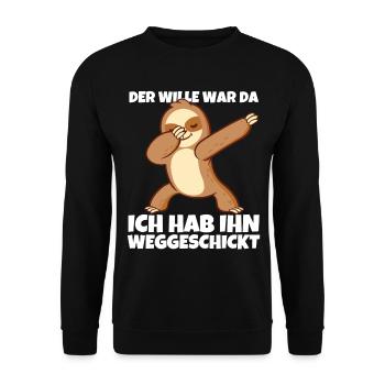 Dabbendes Faultier Spruch für Faulenzer - Unisex Pullover - Schwarz - Vorne - Alina (178cm) & Michal (187cm)