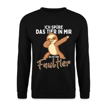 Dabbendes Faultier Spruch für Faulenzer - Unisex Pullover - Schwarz - Vorne - Alina (178cm) & Michal (187cm)
