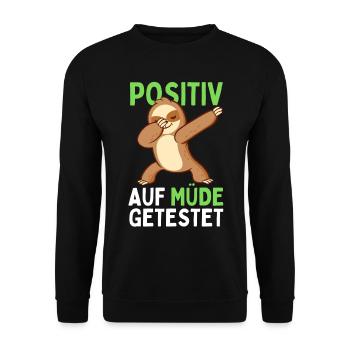 Dabbendes Faultier Spruch für Faulenzer - Unisex Pullover - Schwarz - Vorne - Alina (178cm) & Michal (187cm)