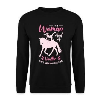 Pferdesport Voltigieren Voltigierer Reiten - Unisex Pullover - Schwarz - Vorne - Alina (178cm) & Michal (187cm)