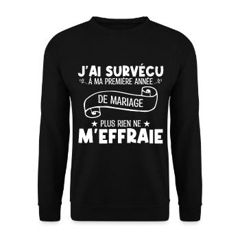 J'ai survécu à ma première année de mariage !! - Sweat-shirt Unisexe - noir - Devant - Alina (178cm) & Michal (187cm)