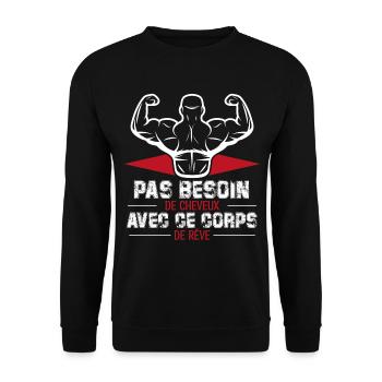 PAS BESOIN DE CHEVEUX AVEC CE CORPS DE RÊVE - Sweat-shirt Unisexe - noir - Devant - Alina (178cm) & Michal (187cm)