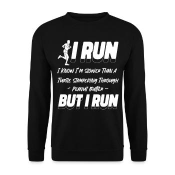 Running Runner Semi-Marathon I Run - Sweat-shirt Unisexe - noir - Devant - Alina (178cm) & Michal (187cm)
