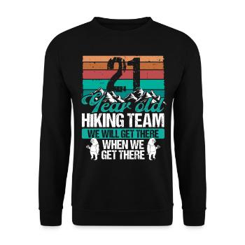 21 Birthday Sloth Hiking Mountains 21 Year Old - Unisex Pullover - Schwarz - Vorne - Alina (178cm) & Michal (187cm)