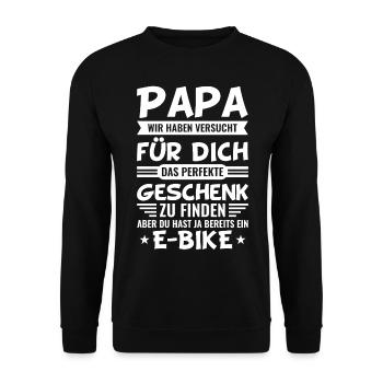E Bike Papa E-Bike Geschenk - Unisex Pullover - Schwarz - Vorne - Alina (178cm) & Michal (187cm)