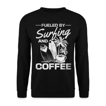 Surfen, angetrieben durch Surfen und Kaffee, - Unisex Pullover - Schwarz - Vorne - Alina (178cm) & Michal (187cm)