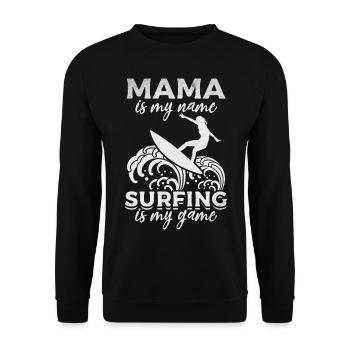 Surfing Mama est mon nom Le surf est mon jeu - - Sweat-shirt Unisexe - noir - Devant - Alina (178cm) & Michal (187cm)