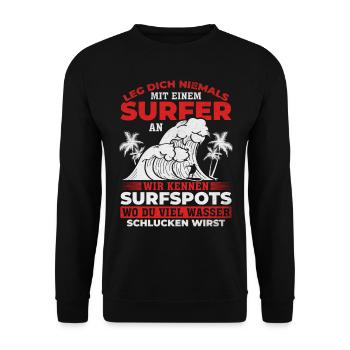 Surfing Surfer Wassersport Surfing Surfen - Unisex Pullover - Schwarz - Vorne - Alina (178cm) & Michal (187cm)