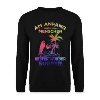 Surfer Water Surfing Surfer Wellenreiten Surfbrett - Unisex Pullover - Schwarz - Vorne - Alina (178cm) & Michal (187cm)