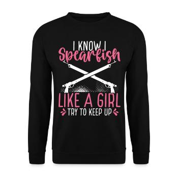 Spearfishing like a Girl Spearfisher Apnea Diver - Unisex Sweatshirt - black - Front - Alina (178cm) & Michal (187cm)