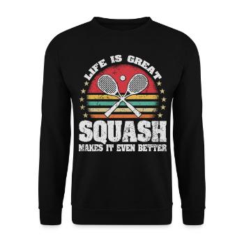 Life is Great Squash Makes It Better Retro Squash - Unisex Sweatshirt - black - Front - Alina (178cm) & Michal (187cm)