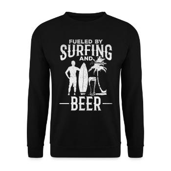 Surfer angetrieben durch Surfen und Bier Lustiger - Unisex Pullover - Schwarz - Vorne - Alina (178cm) & Michal (187cm)