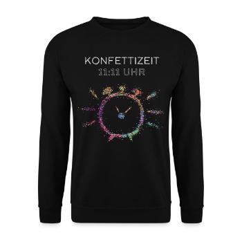 11.11 Kölner Karneval 5. Jahreszeit Konfettizeit - Unisex Pullover - Schwarz - Vorne - Alina (178cm) & Michal (187cm)