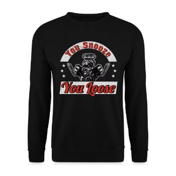 Rennfahrer Rennwagen Tuning Rennsport Motorsport - Unisex Pullover - Schwarz - Vorne - Alina (178cm) & Michal (187cm)