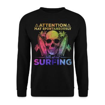 Surfer, auf den ich aufmerksam bin, kann spontan - Unisex Pullover - Schwarz - Vorne - Alina (178cm) & Michal (187cm)