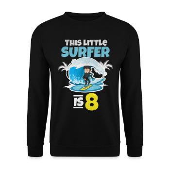 Surfen: Dieser kleine Surfer ist 8 Jahre Surfer - Unisex Pullover - Schwarz - Vorne - Alina (178cm) & Michal (187cm)