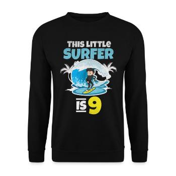 Surfen: Dieser kleine Surfer ist 9 Jahre Surfer - Unisex Pullover - Schwarz - Vorne - Alina (178cm) & Michal (187cm)