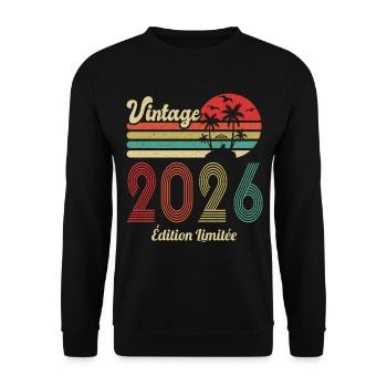 2026 Vintage Anniversaire Idée Cadeau 2026 - Sweat-shirt Unisexe - noir - Devant - Alina (178cm) & Michal (187cm)