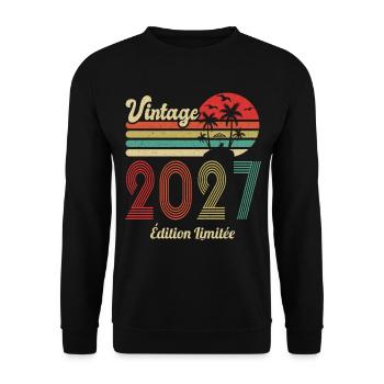 vintage 2027 Vintage Anniversaire Idée Cadeau 2027 - Sweat-shirt Unisexe - noir - Devant - Alina (178cm) & Michal (187cm)