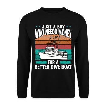 Spearfisher Dive Boat Freediving Apnea Diver - Unisex Sweatshirt - black - Front - Alina (178cm) & Michal (187cm)