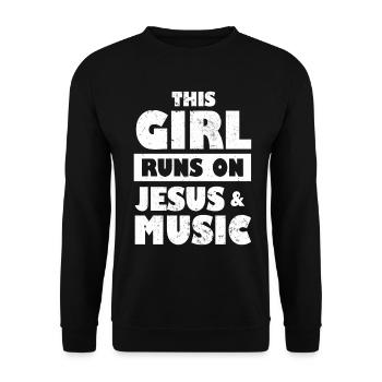 Cette fille court sur Jesus & Music Musicien chrétien - Sweat-shirt Unisexe - noir - Devant - Alina (178cm) & Michal (187cm)