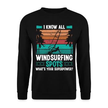 Windsurfer know all Windsurfing Spots Superpower - Unisex Sweatshirt - black - Front - Alina (178cm) & Michal (187cm)