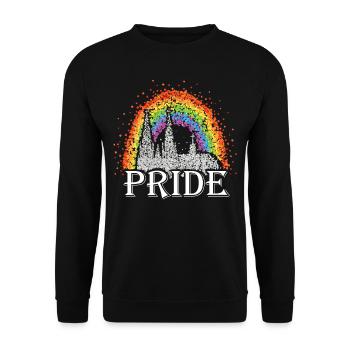 Pride Kölner Dom Regenbogenfahne LGBTQ Queer - Unisex Pullover - Schwarz - Vorne - Alina (178cm) & Michal (187cm)