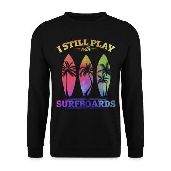 Watersurfer Surfboard Surfing Ich spiele immer - Unisex Pullover - Schwarz - Vorne - Alina (178cm) & Michal (187cm)