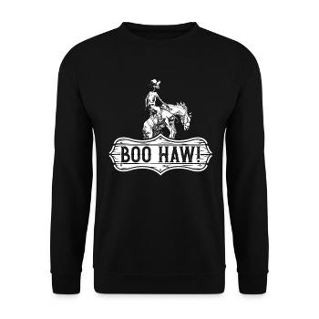 Cowboy Halloween Boo Haw Western Skeleton Rider - Unisex Sweatshirt - black - Front - Alina (178cm) & Michal (187cm)