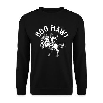Cowboy Halloween Boo Haw Western Skeleton Rider - Unisex Sweatshirt - black - Front - Alina (178cm) & Michal (187cm)