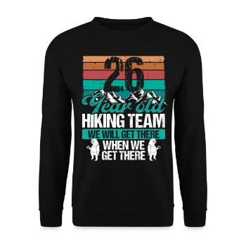 26 Birthday Sloth Hiking Mountains 26 Year Old - Unisex Pullover - Schwarz - Vorne - Alina (178cm) & Michal (187cm)
