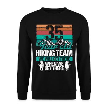 35 Birthday Sloth Hiking Mountains 35 Year Old - Unisex Pullover - Schwarz - Vorne - Alina (178cm) & Michal (187cm)