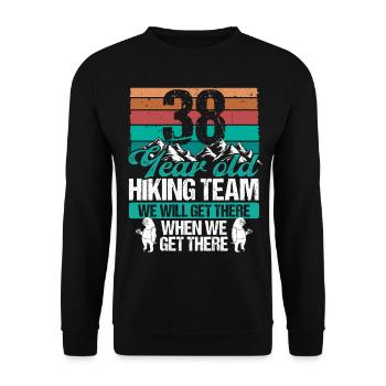 38 Birthday Sloth Hiking Mountains 38 Year Old - Unisex Pullover - Schwarz - Vorne - Alina (178cm) & Michal (187cm)