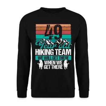 49 Birthday Sloth Hiking Mountains 49 Year Old - Unisex Pullover - Schwarz - Vorne - Alina (178cm) & Michal (187cm)