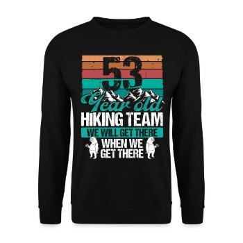53 Birthday Sloth Hiking Mountains 53 Year Old - Unisex Pullover - Schwarz - Vorne - Alina (178cm) & Michal (187cm)